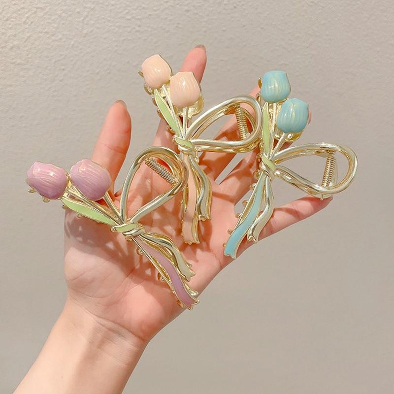 Double tulip metal hair claw clip