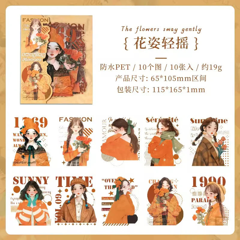 Vintage Girl Kawaii Sticker - 10 pcs