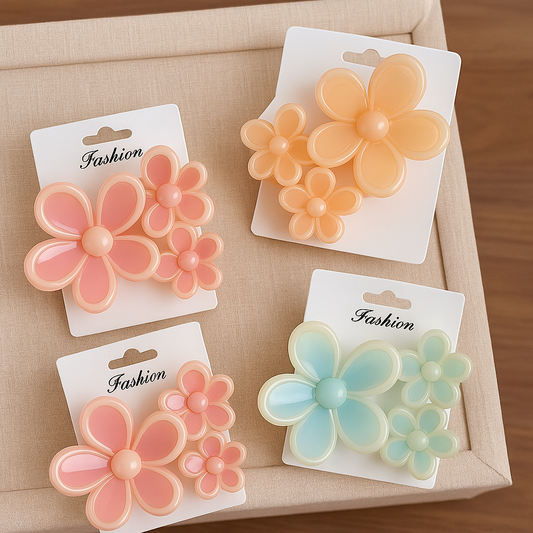 Pastel Poppy Korean Flower Hair Claw Clip - Set
