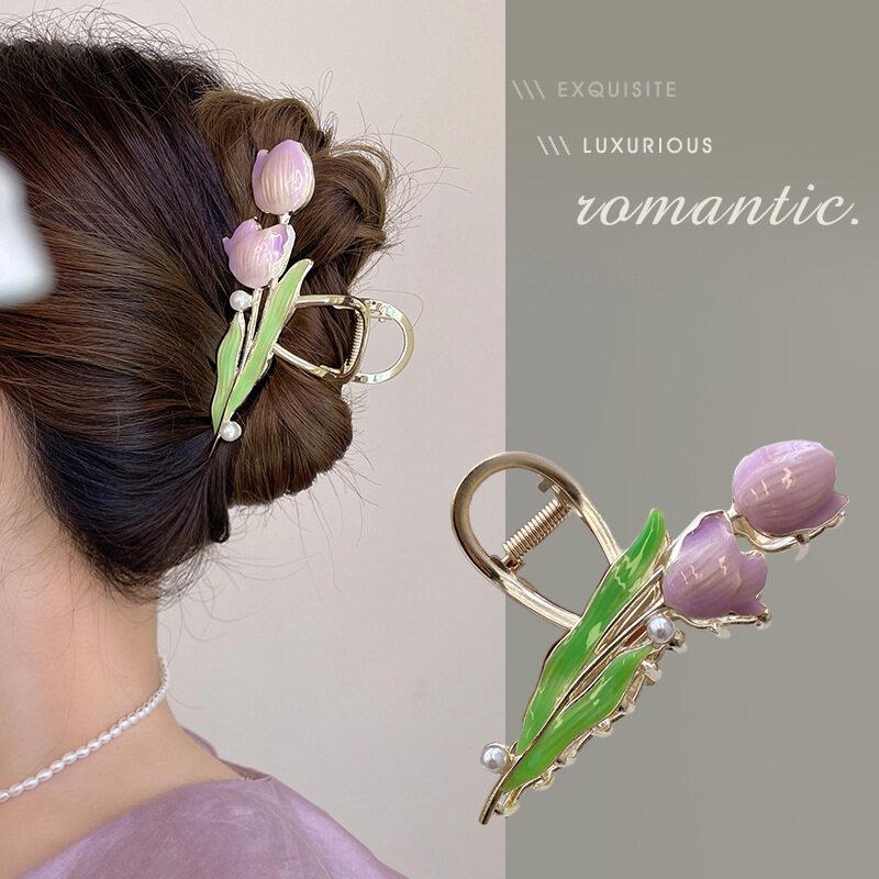 Double tulip metal hair claw clip