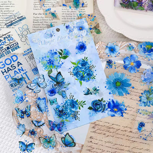Water Color Flower and Leaf Sticker Sheet - 6 Pcs