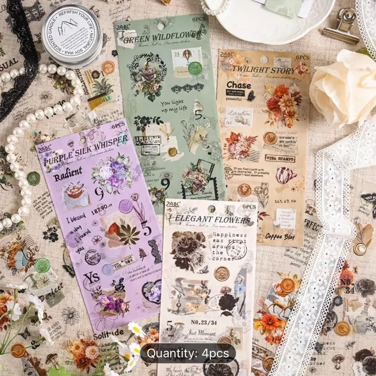 Vintage Wild Flower Kawaii Sticker - 6 Sheets