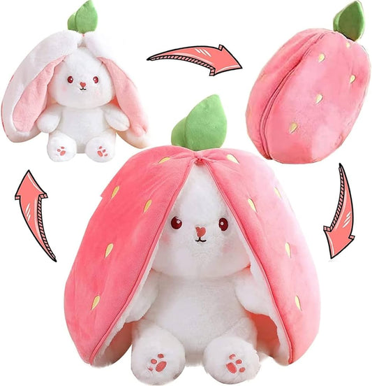 Strawberry secret bunny soft toy - pink