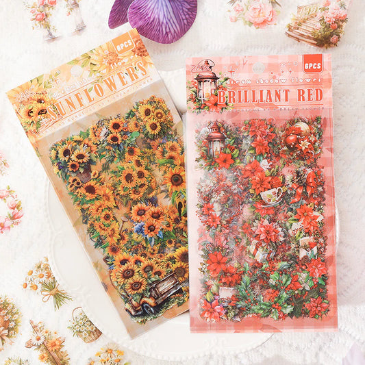 Kawaii Floral Vintage Sticker - 6 Sheets