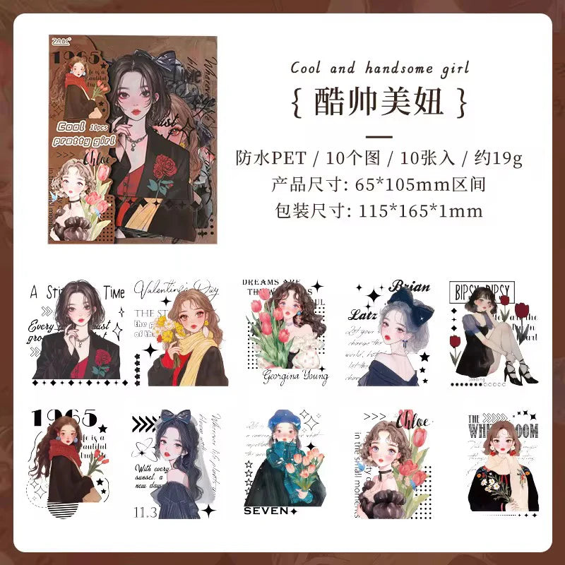 Vintage Girl Kawaii Sticker - 10 pcs