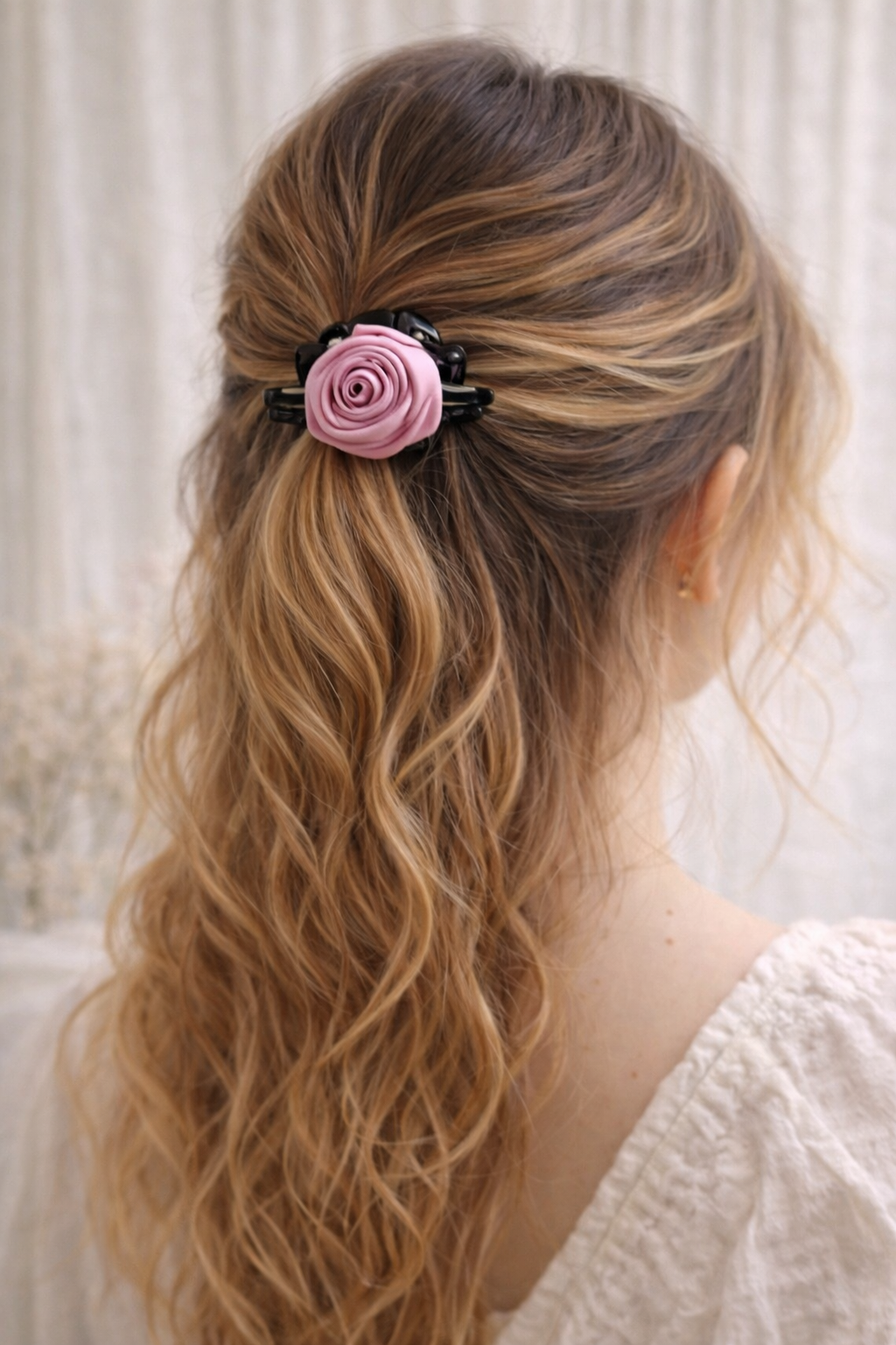 Satin Rose Hair Claw Clip