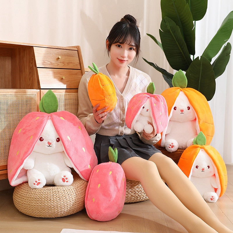 Strawberry secret bunny soft toy - pink