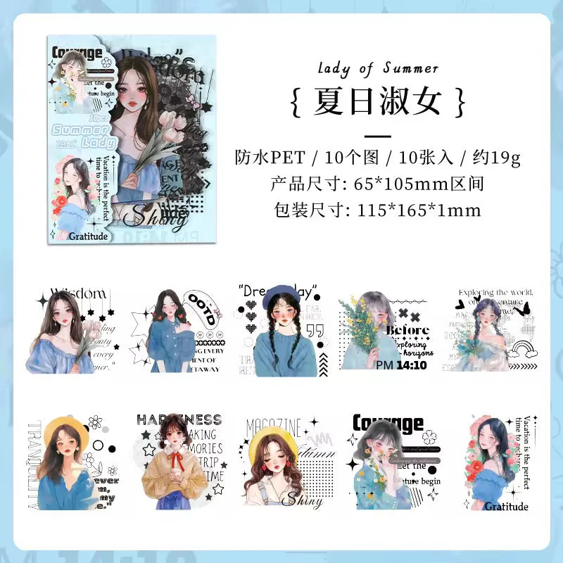 Vintage Girl Kawaii Sticker - 10 pcs