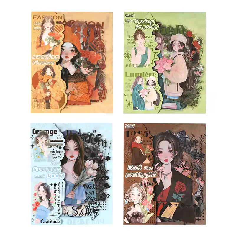 Vintage Girl Kawaii Sticker - 10 pcs