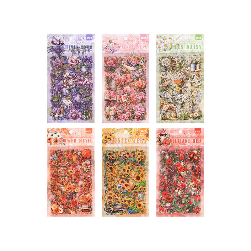 Kawaii Floral Vintage Sticker - 6 Sheets