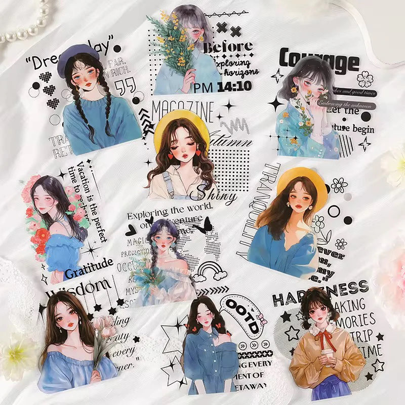 Vintage Girl Kawaii Sticker - 10 pcs