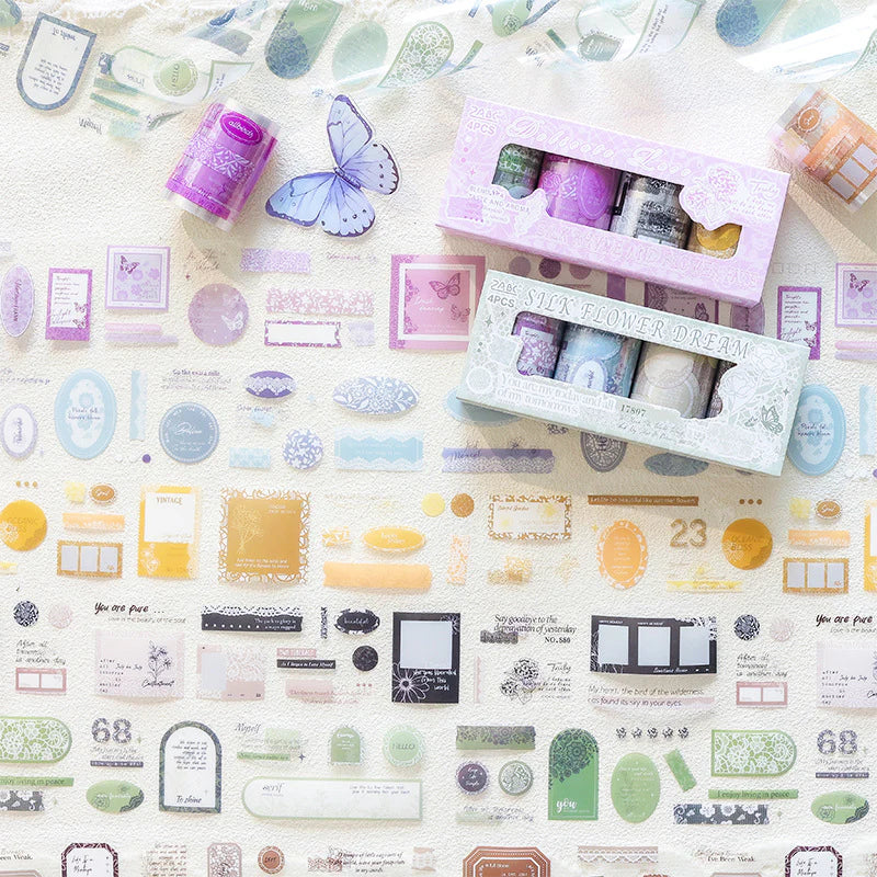 Flower dream lace and message sticker roll set - 4 pcs