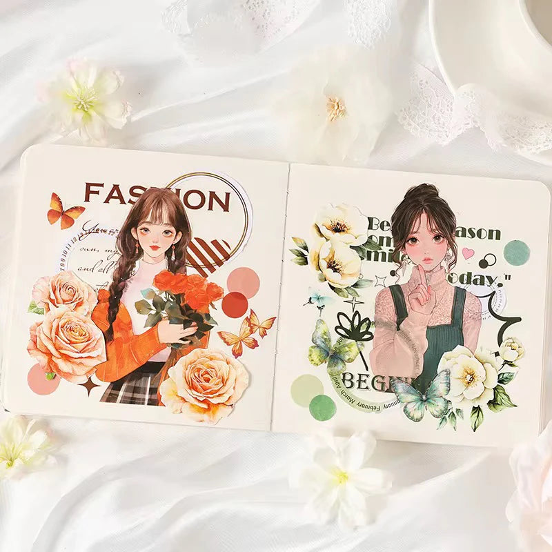 Vintage Girl Kawaii Sticker - 10 pcs