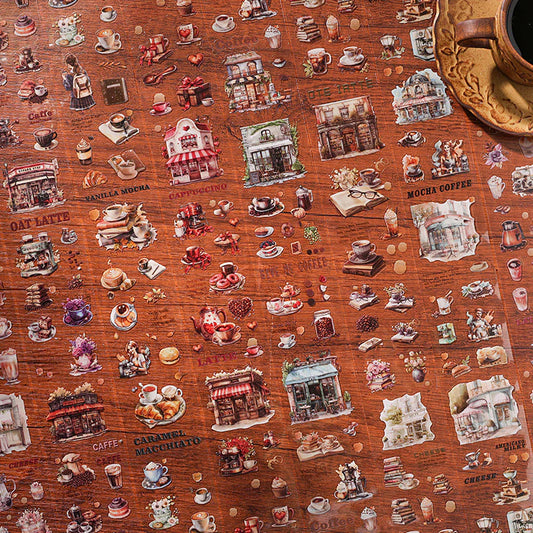 Vintage Café Sticker Roll Set -4 Pcs
