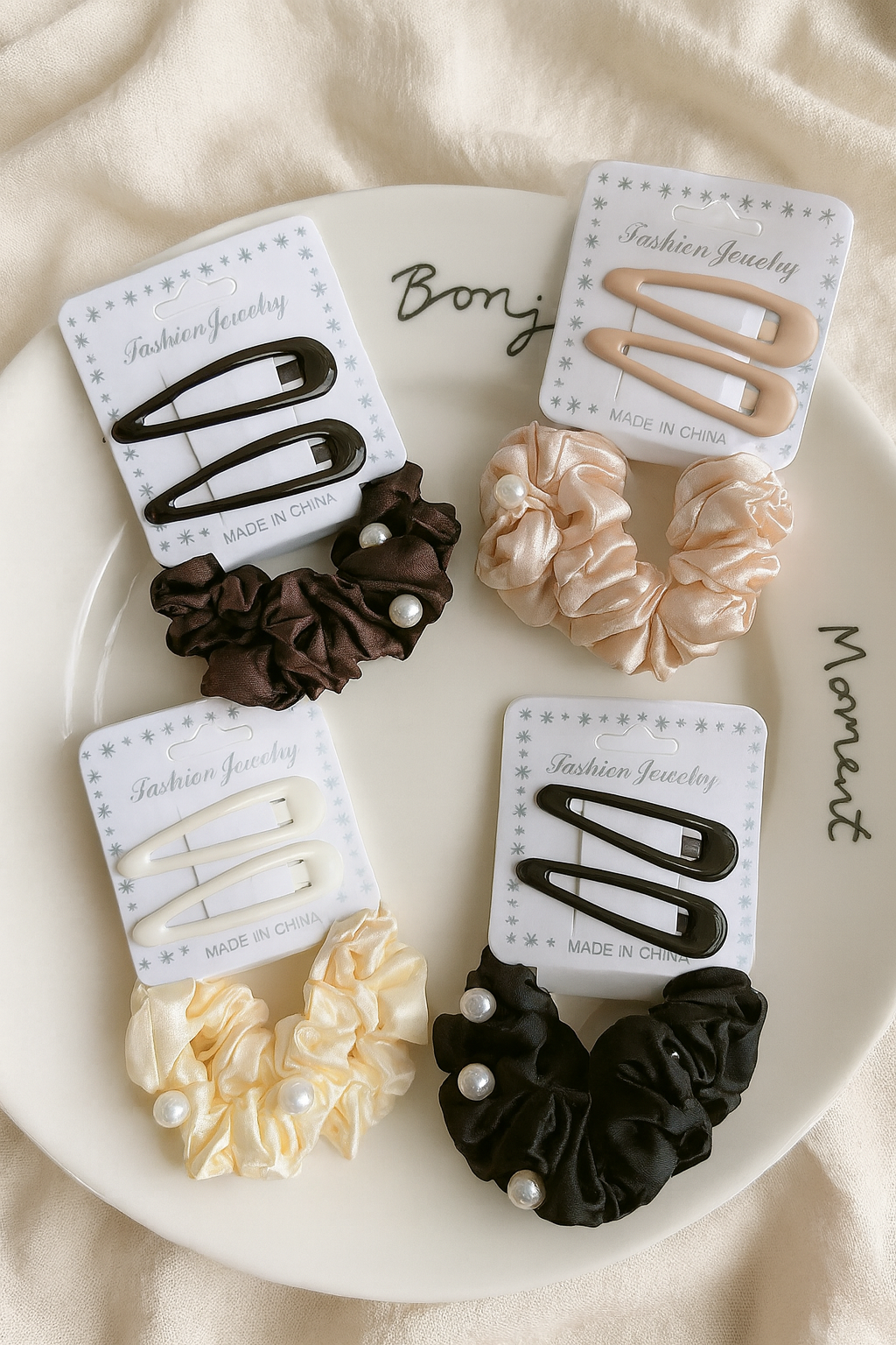 Korean pearl scrunchie clip card set