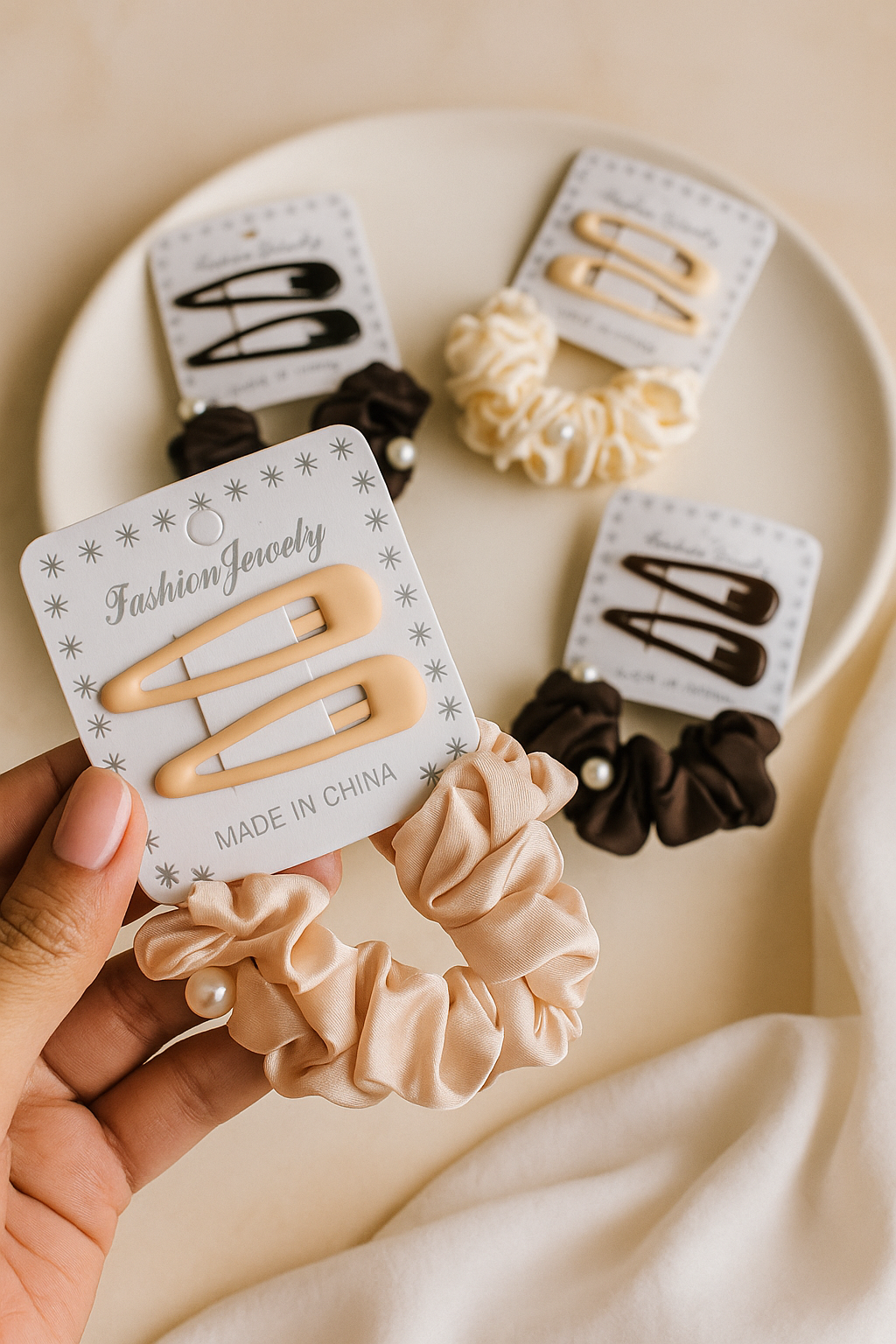 Korean pearl scrunchie clip card set