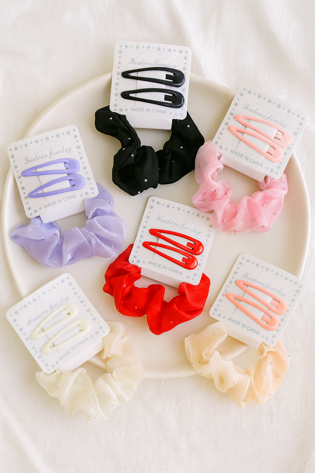 Korean clip card scrunchie set