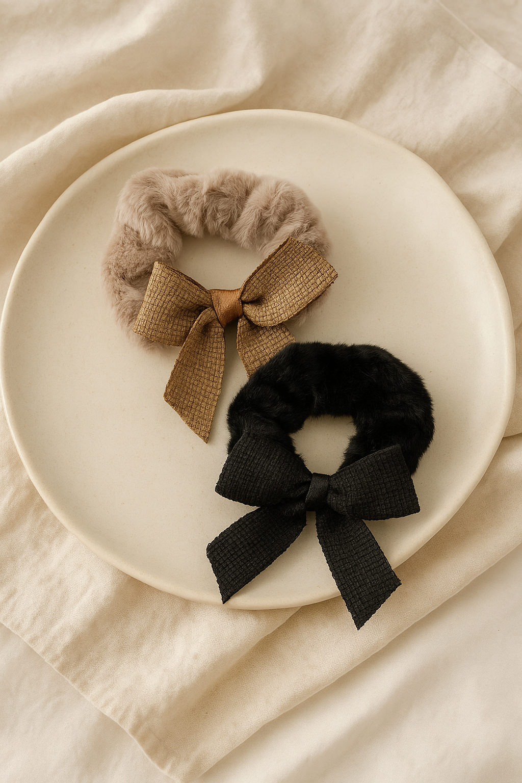 Korean bow fur scrunchie