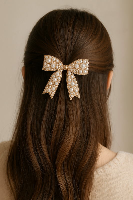 Pearl bow metal hair pin