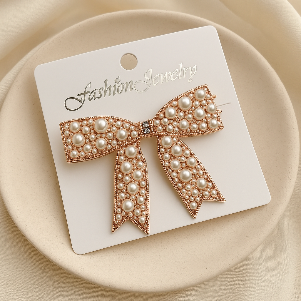 Pearl bow metal hair pin