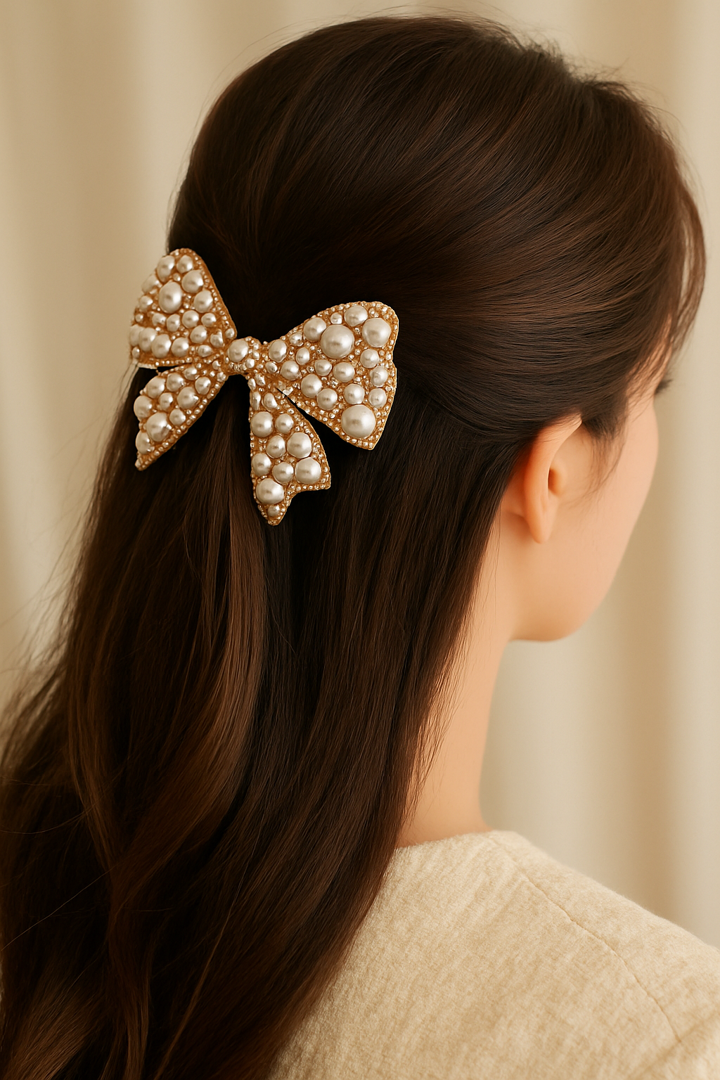 Pearl bow metal hair pin