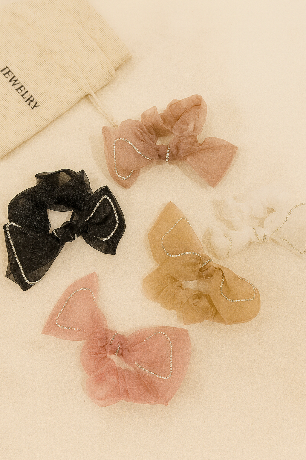 Shimmer bow stone scrunchies