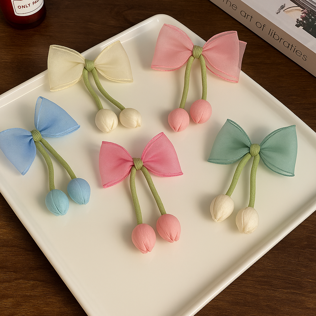 Organza korean Tulip bow hair pin