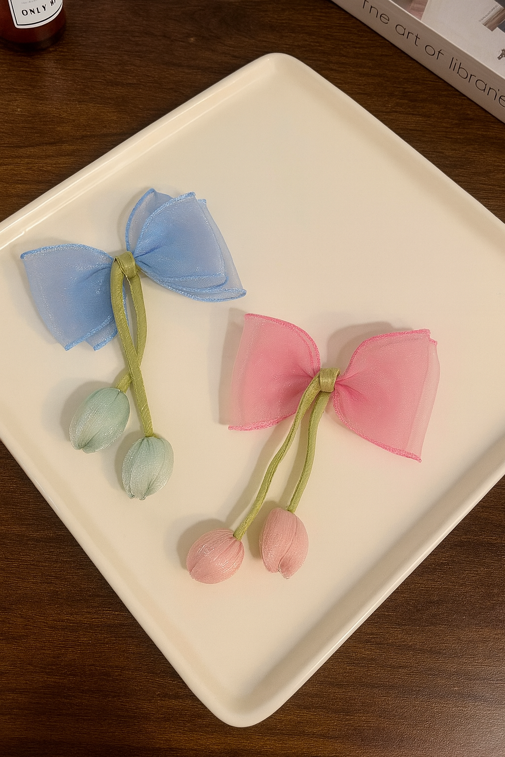 Organza korean Tulip bow hair pin