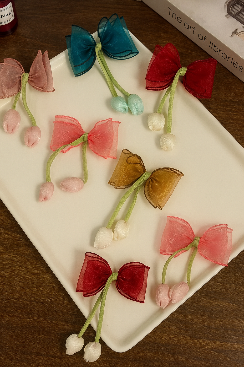 Organza korean Tulip bow hair pin