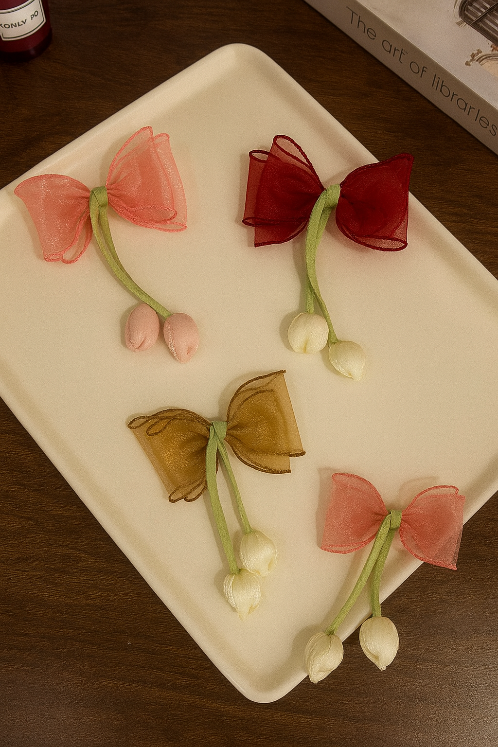 Organza korean Tulip bow hair pin
