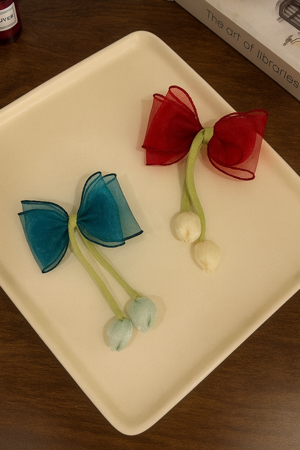 Organza korean Tulip bow hair pin