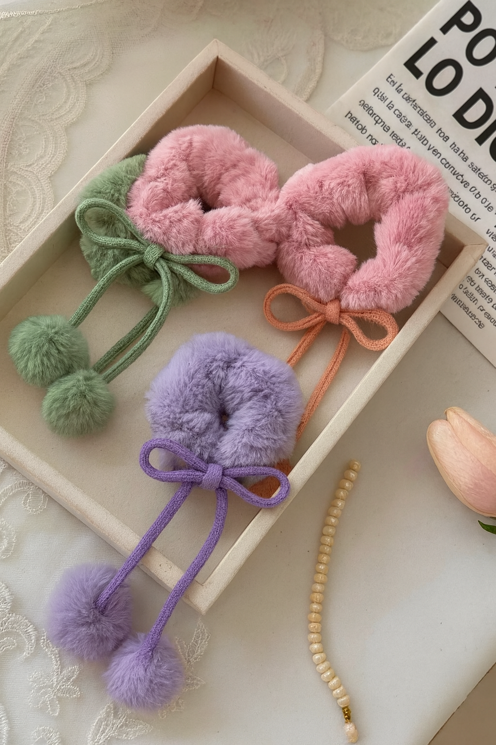 Pom pom korean hair scrunchie