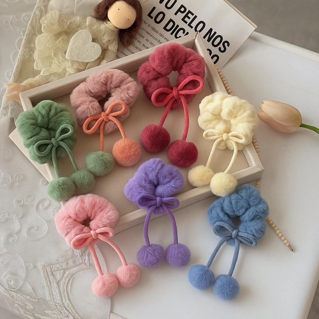 Pom pom korean hair scrunchie