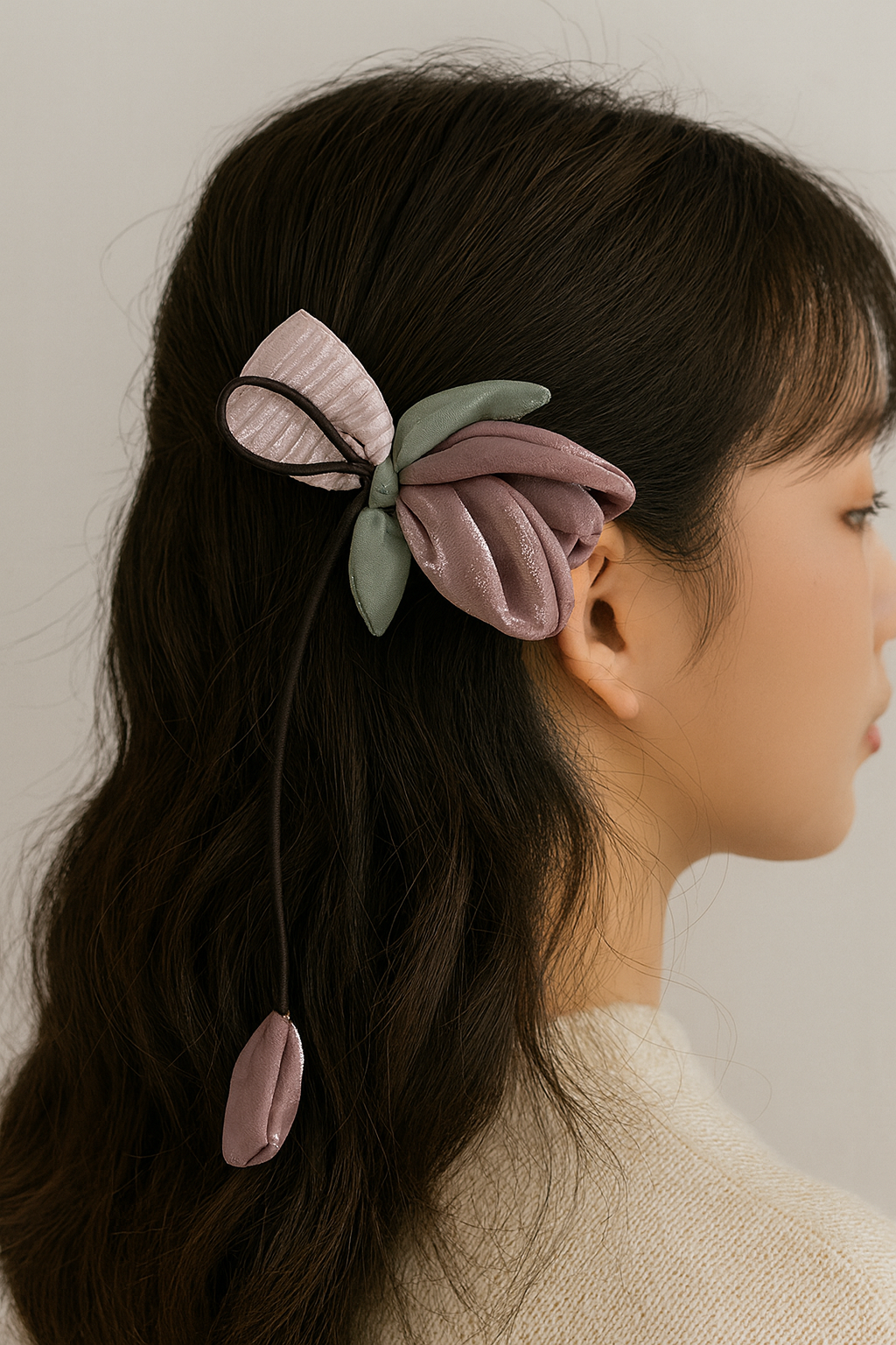 Bow tulip long hair clip