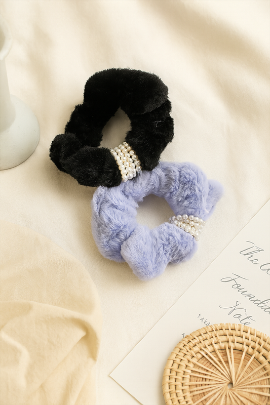 Pearl fur korean hair scrunchie