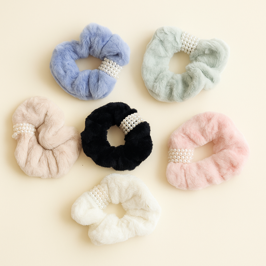 Pearl fur korean hair scrunchie