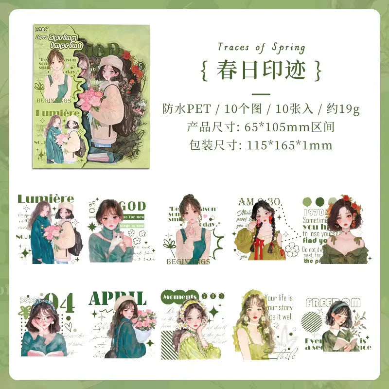 Vintage Girl Kawaii Sticker - 10 pcs