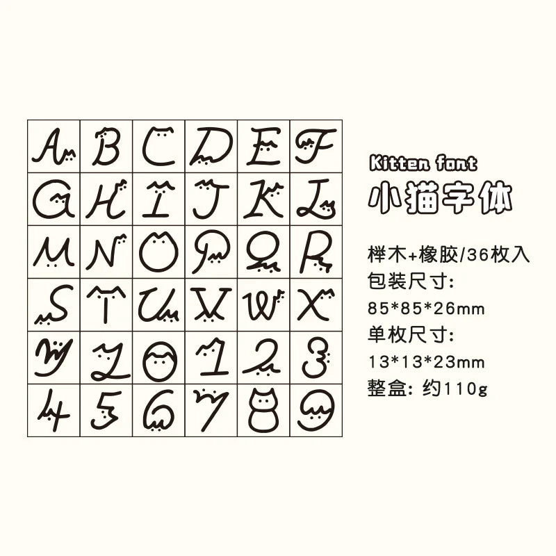 Kawaii Little cat Font Alphabet Stamp Seal - 36 Pcs