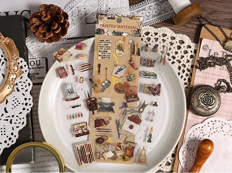 Vintage Material Journaling Sticker Sheet-3 Pcs
