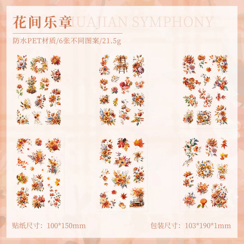 Kawaii Floral Vintage Sticker - 6 Sheets