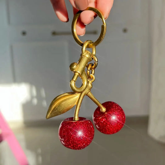 Glitter Cherry Bag Charm With Key Ring And Clip