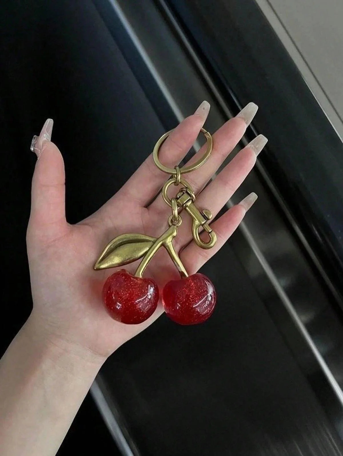 Glitter Cherry Bag Charm With Key Ring And Clip