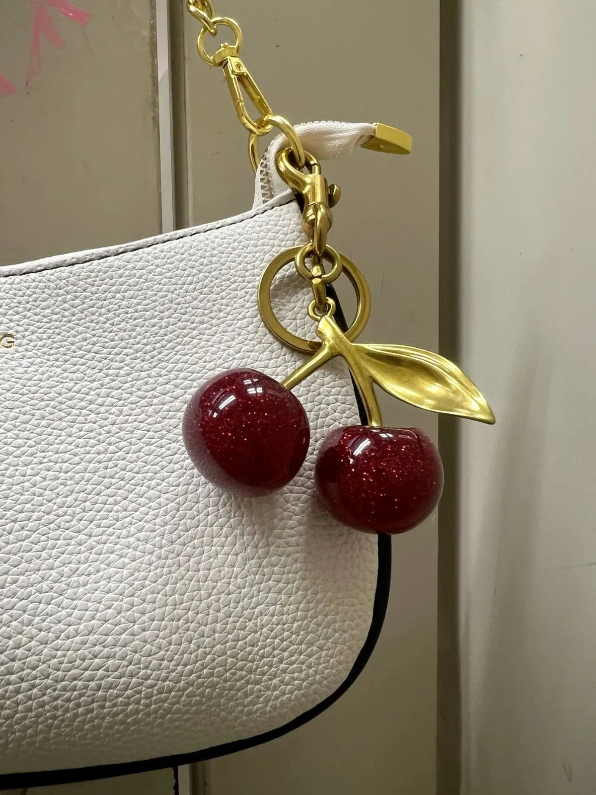 Glitter Cherry Bag Charm With Key Ring And Clip