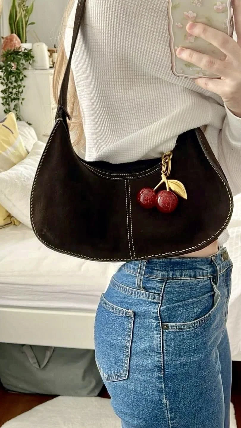 Glitter Cherry Bag Charm With Key Ring And Clip