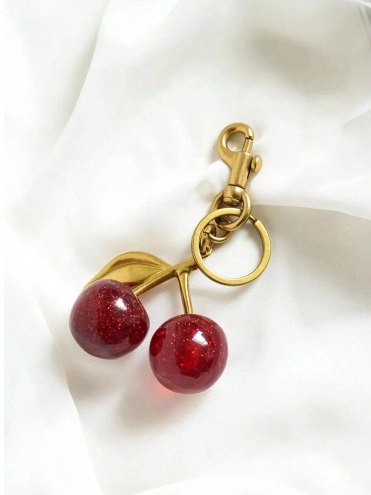 Glitter Cherry Bag Charm With Key Ring And Clip