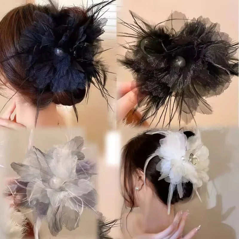 Korean feather hair claw clip