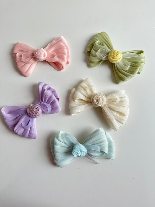 Korean Rose Bow Satin Hair bow Pin