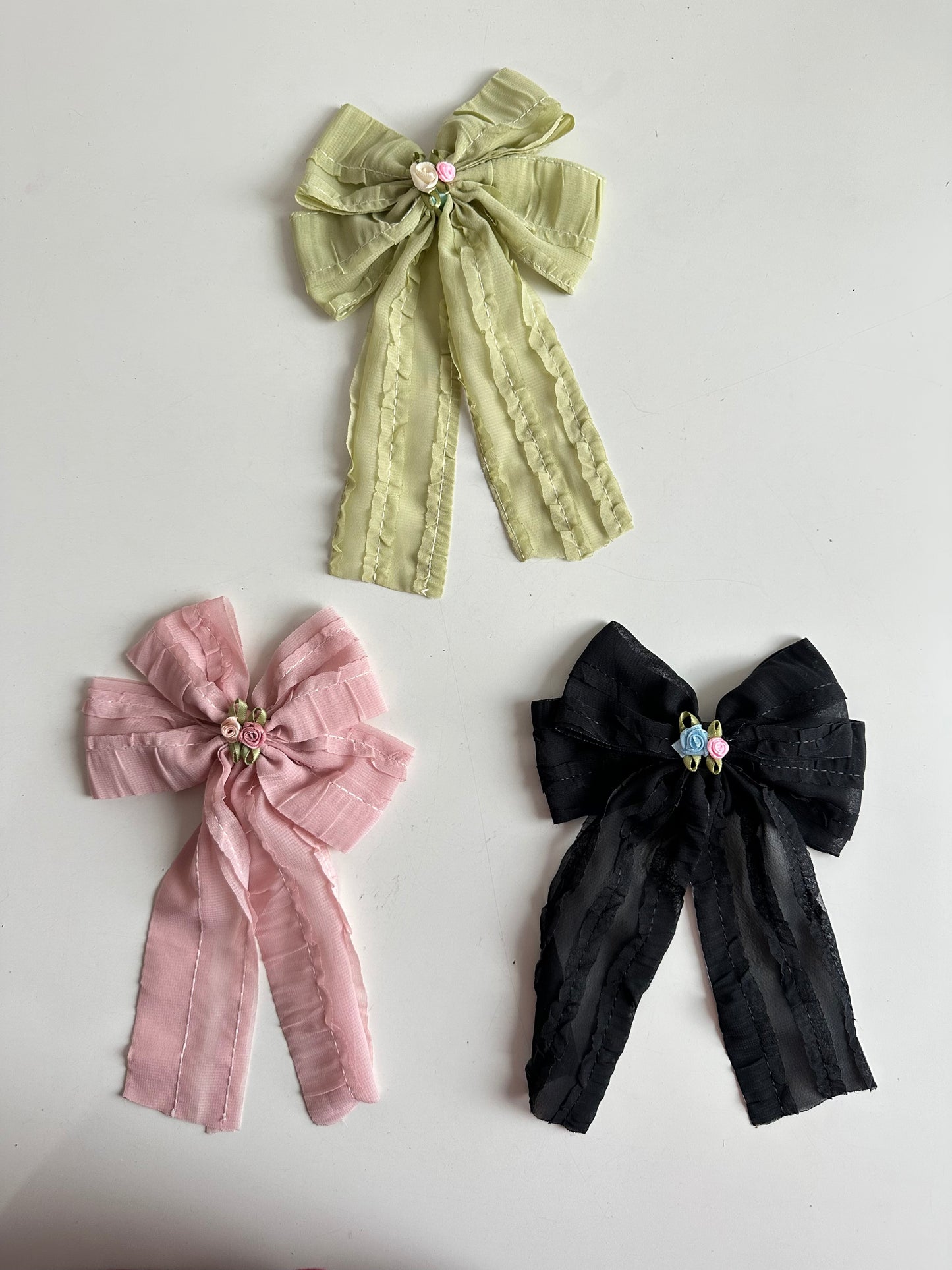 Texture Rose Bow Korean Hair Bow Pin