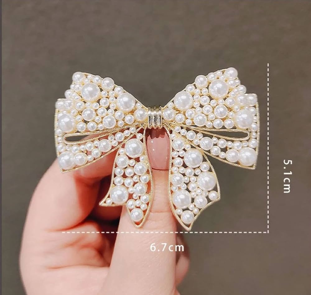 Pearl bow metal hair pin