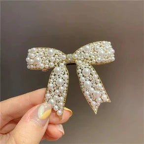 Pearl bow metal hair pin